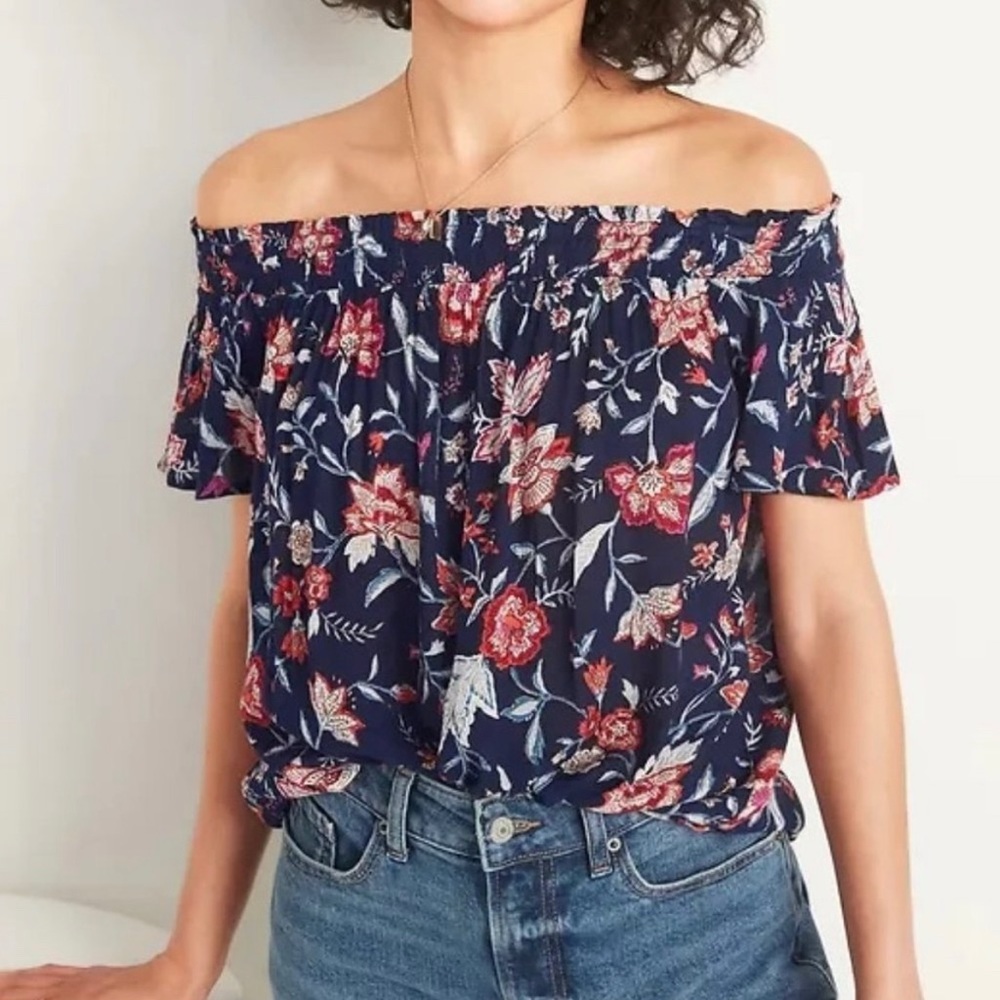 Old Navy Off the Shoulder Top Navy Floral